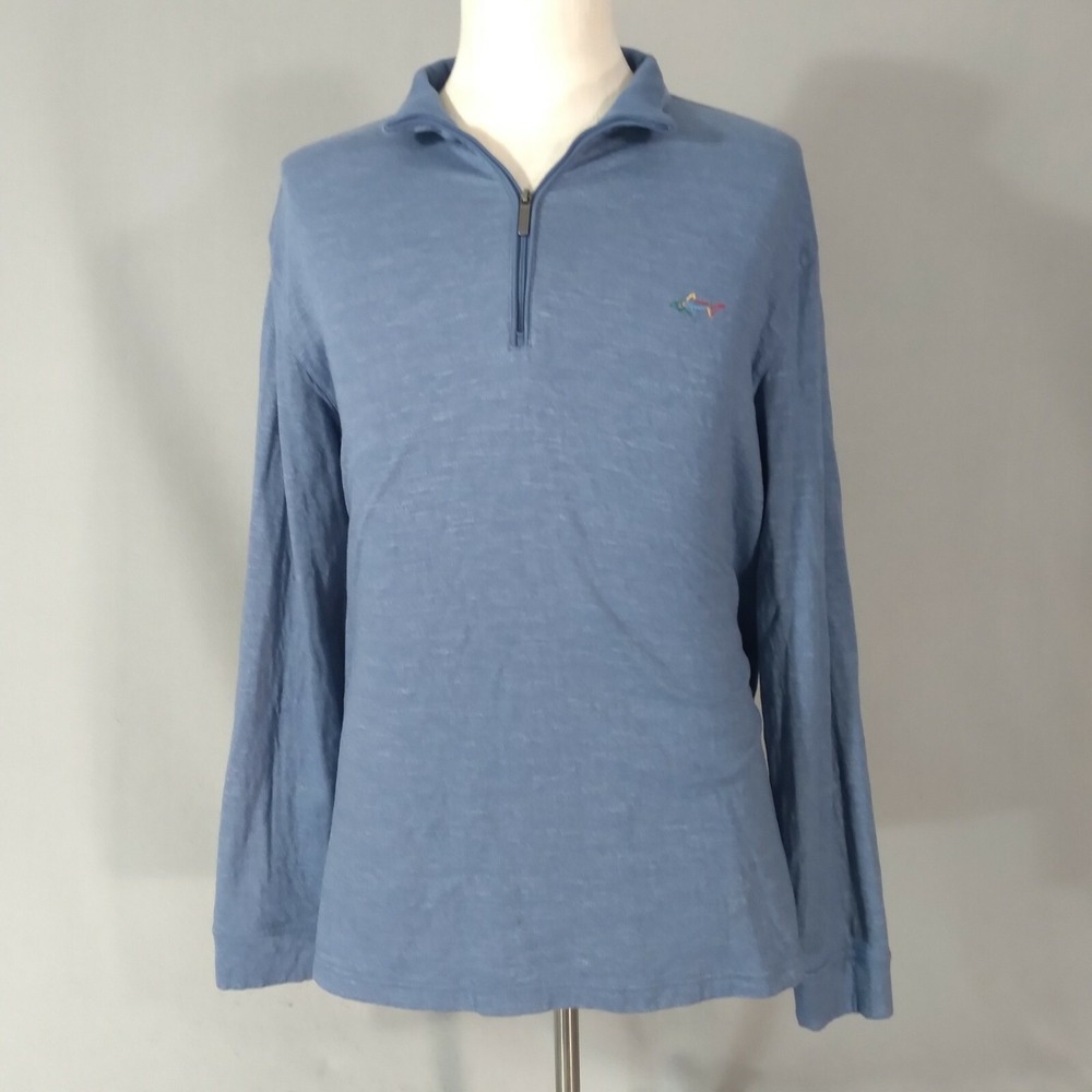 Greg Norman Sweater Mens Large Blue Shark Golf 1/4 Zip Pullover Knit Long Sleeve